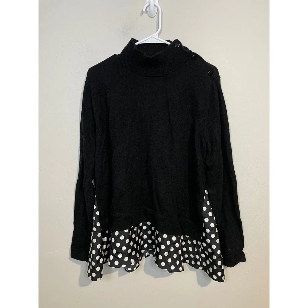 Kate‎ Spade Black Polka Dot Wool and Silk Turtleneck Sweater Size XL